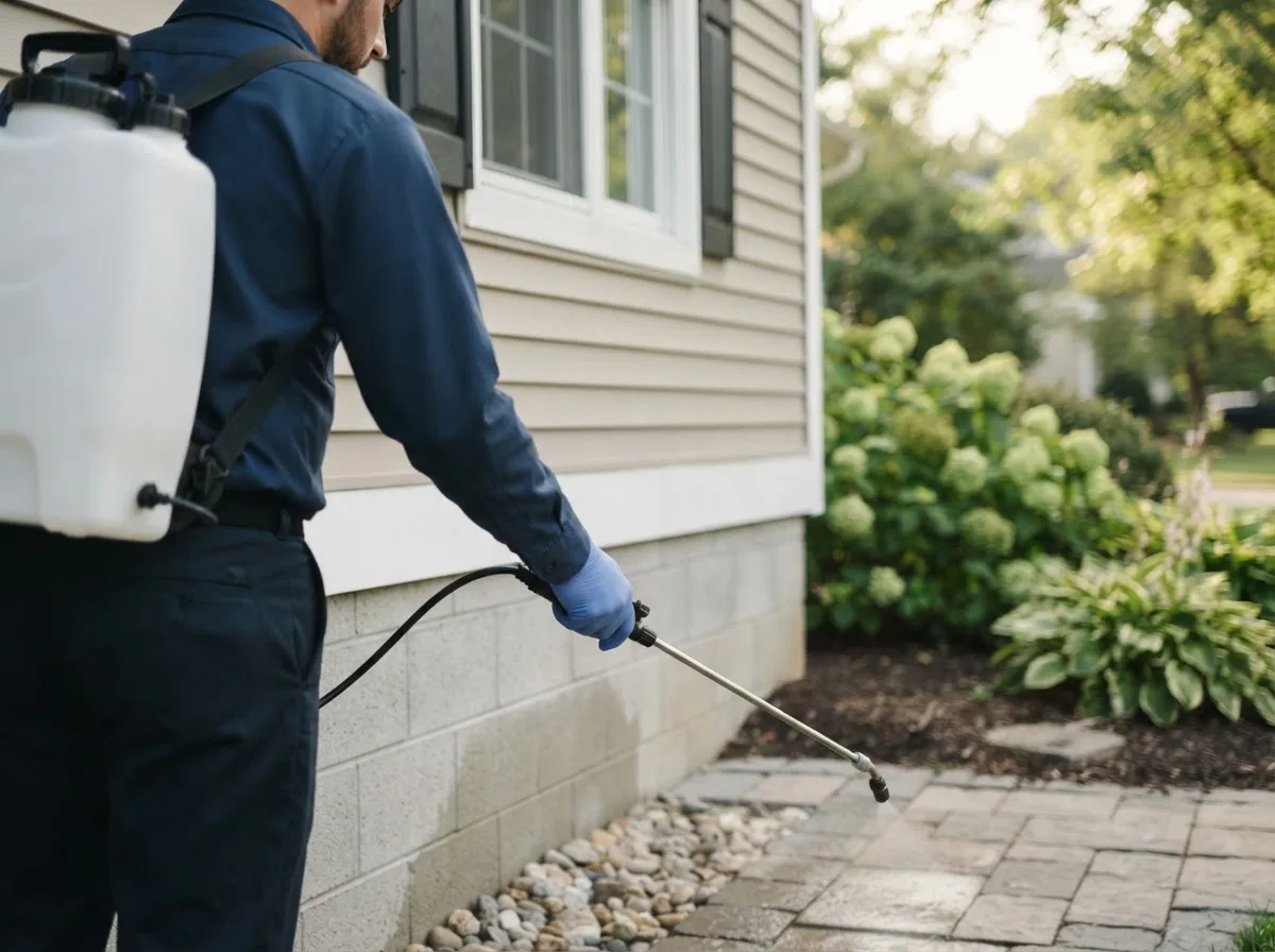 Pest control technician inspecting a home in Grass Lake, MI